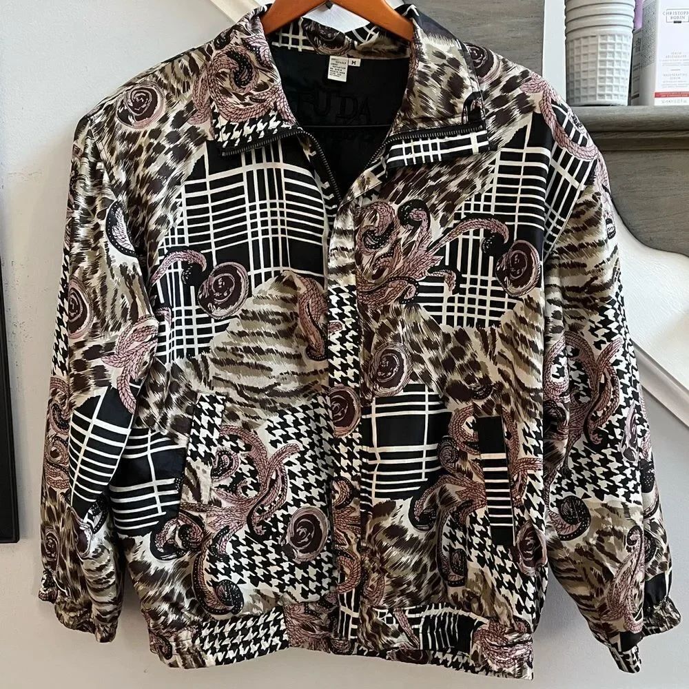 Vintage Fuda International Silk Paisley & Houndstooth Jacket sz M EUC